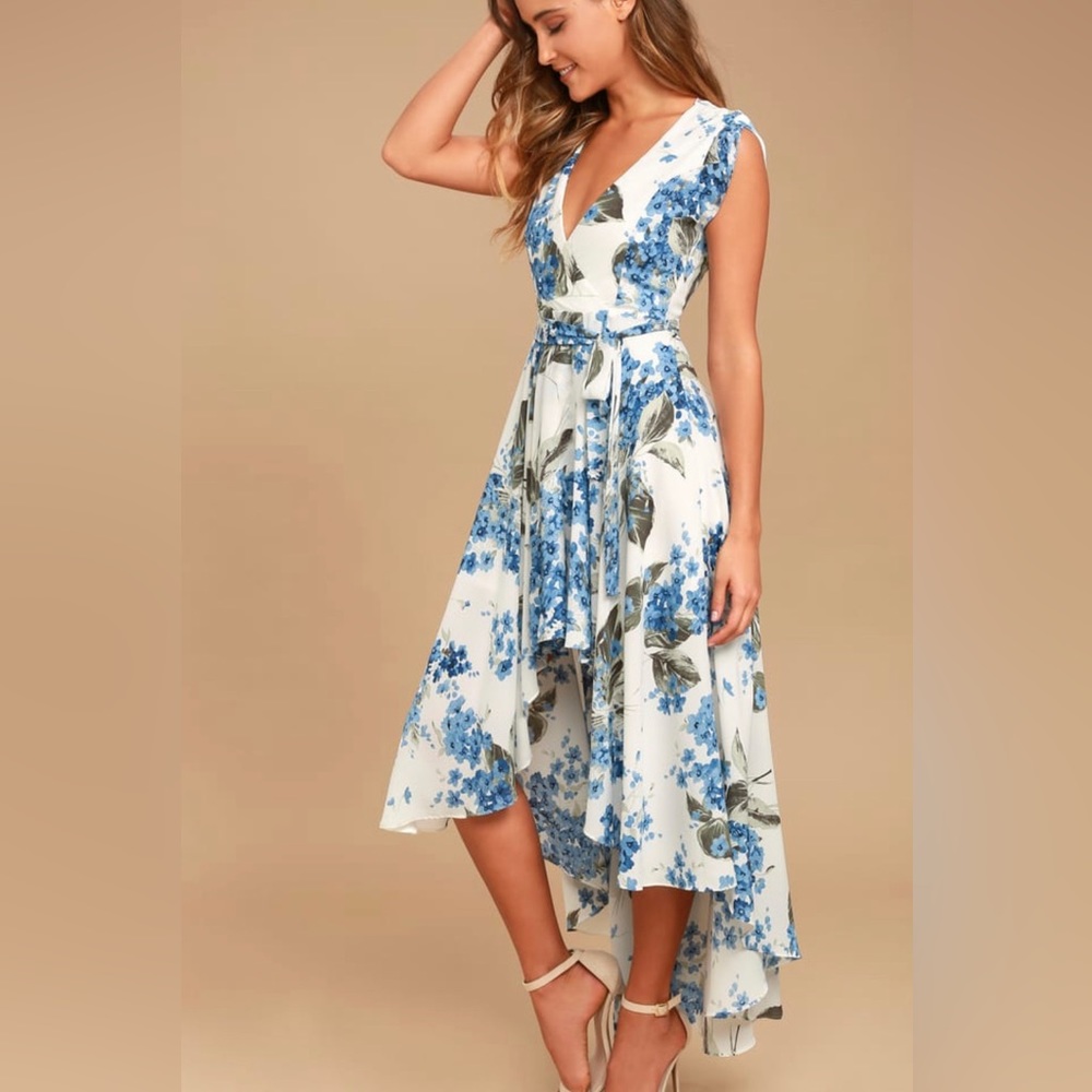 NWT French Countryside White Floral Print High-Low Dress